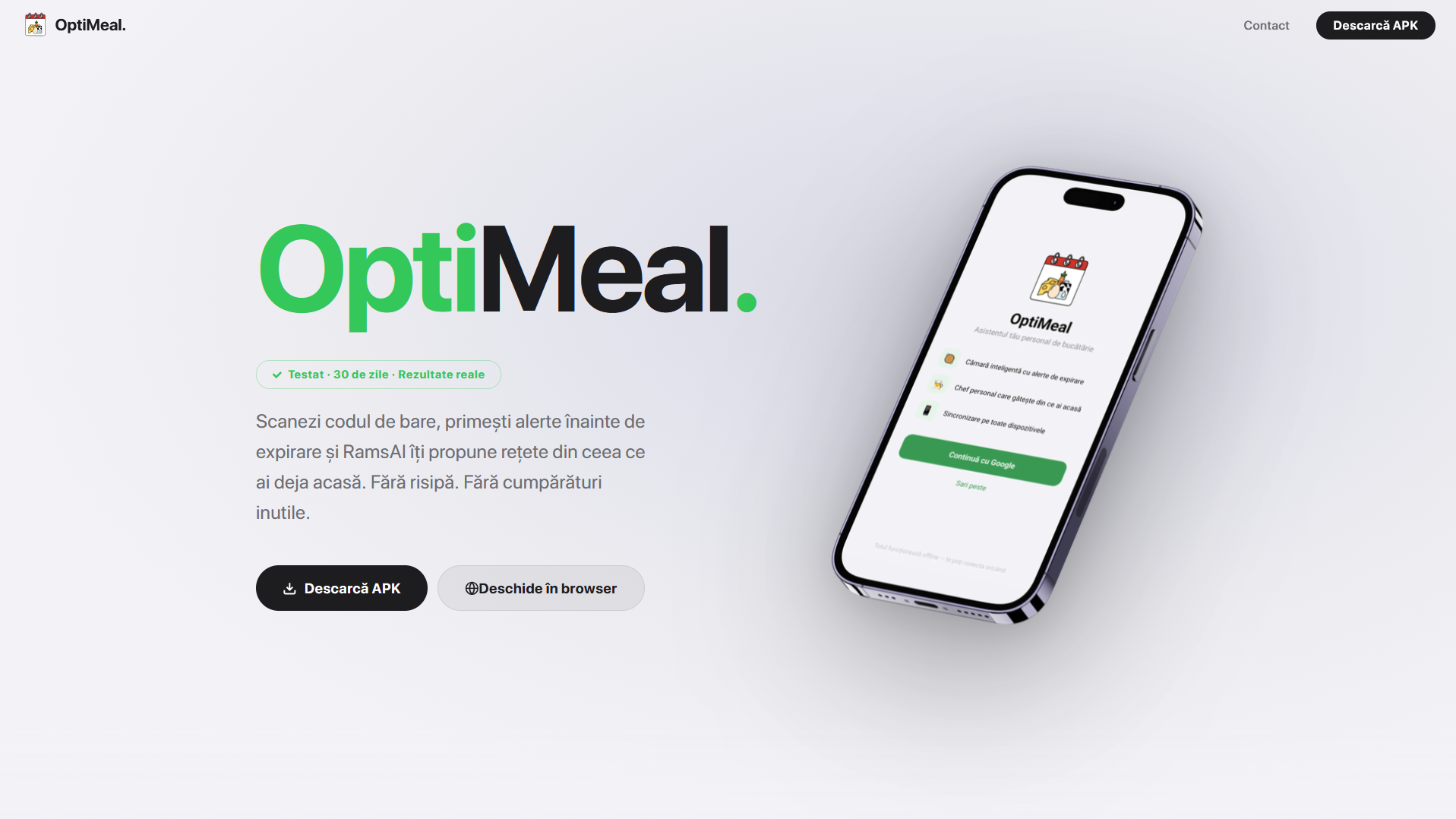 optimeal website screenshot